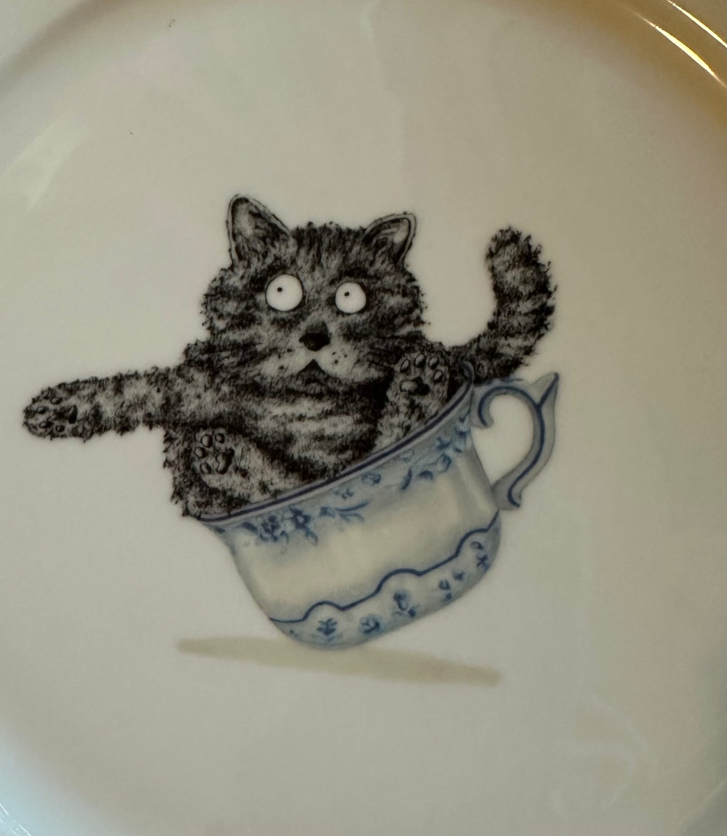 Vintage Teller Katze in Tasse gross