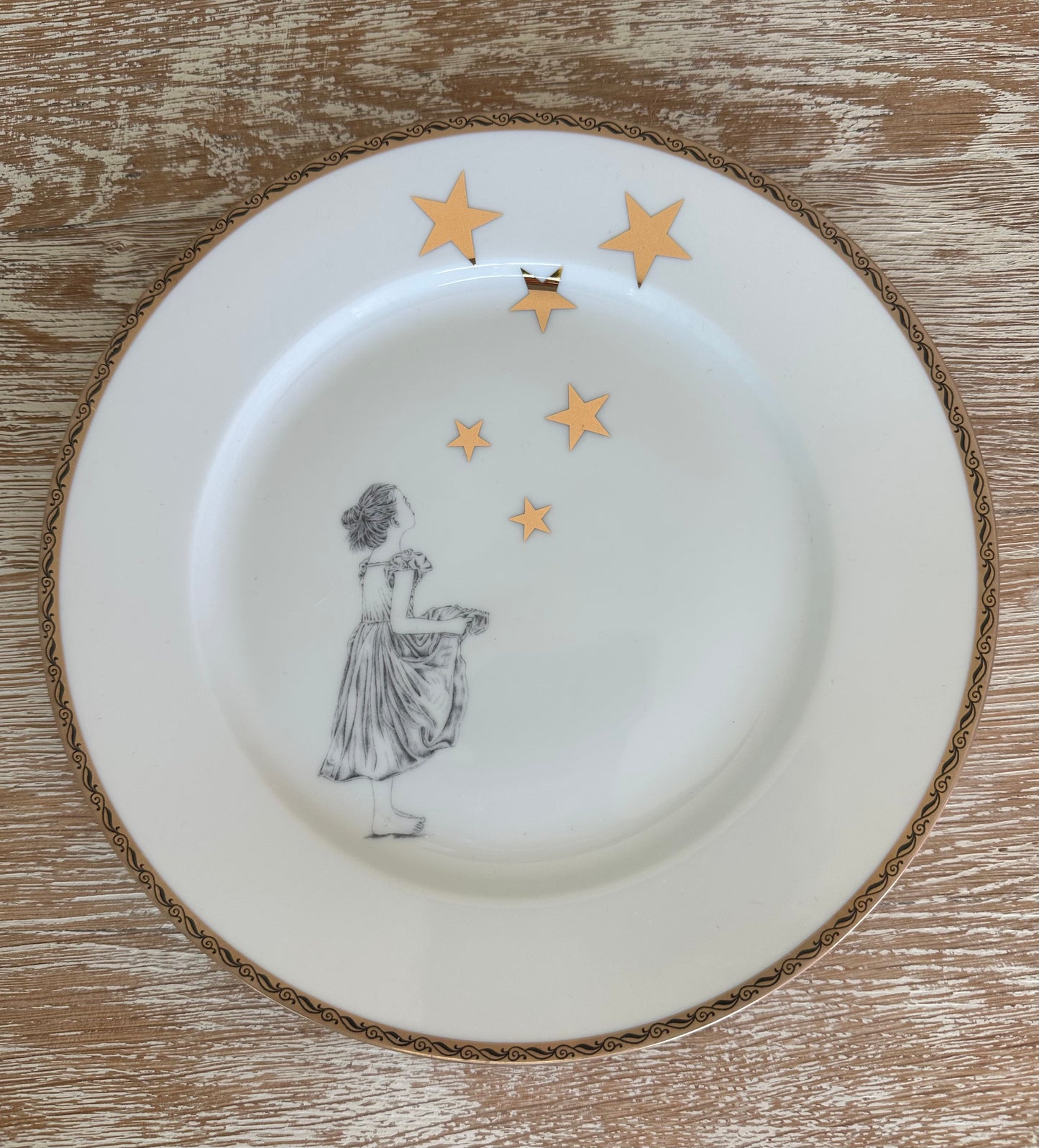 Teller Sternentaler klein mit Goldrand