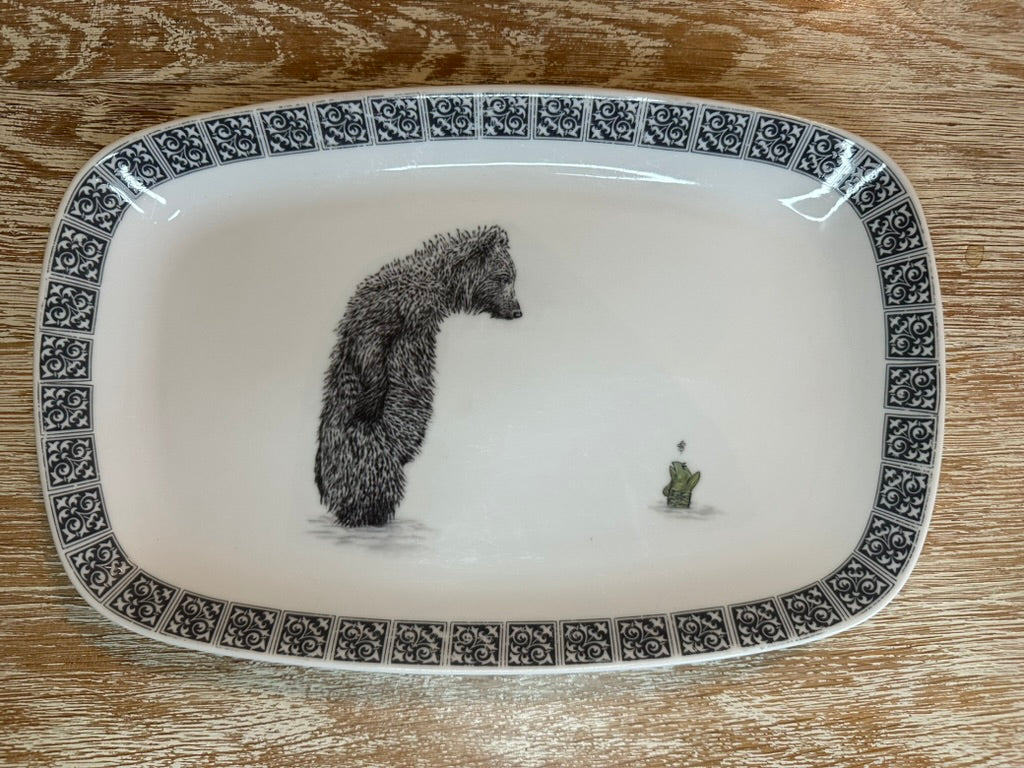 Vintage Platte Bär mit Fisch